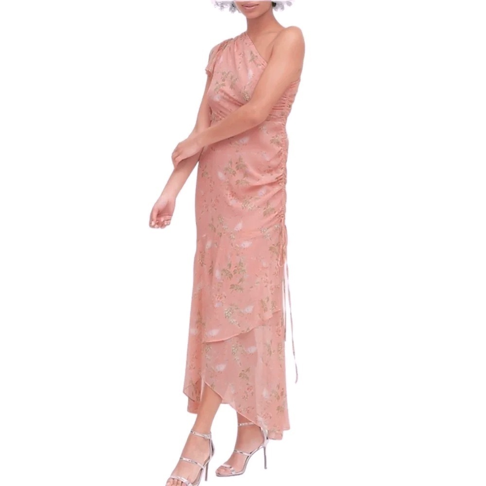 New size 10 banana republic one shoulder pink dress. Sweet southern print.
